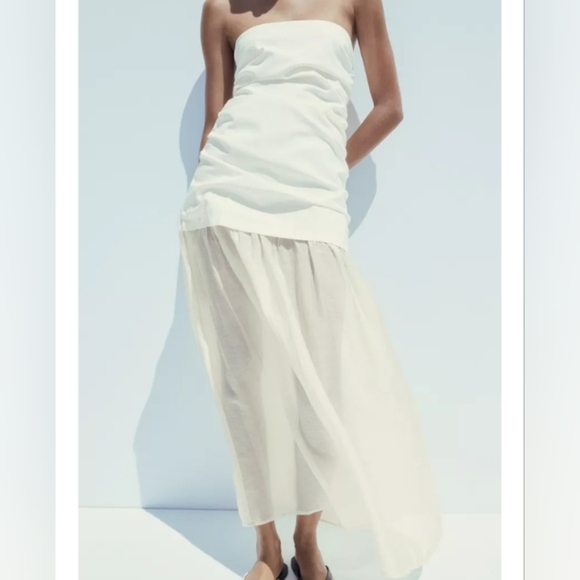 Zara Combination Strapless Midi Dress - Picture 4 of 10